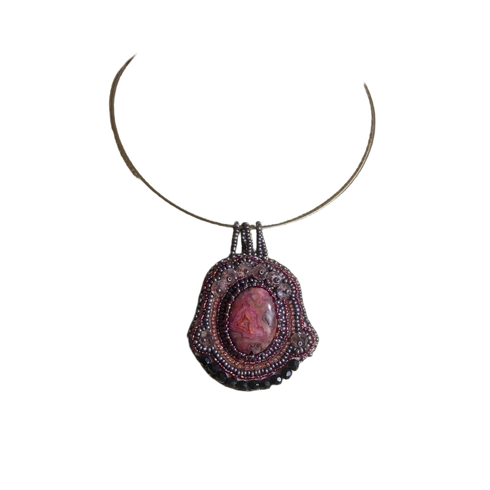 Handmade Pink Jasper Cabochon Beaded Necklace
